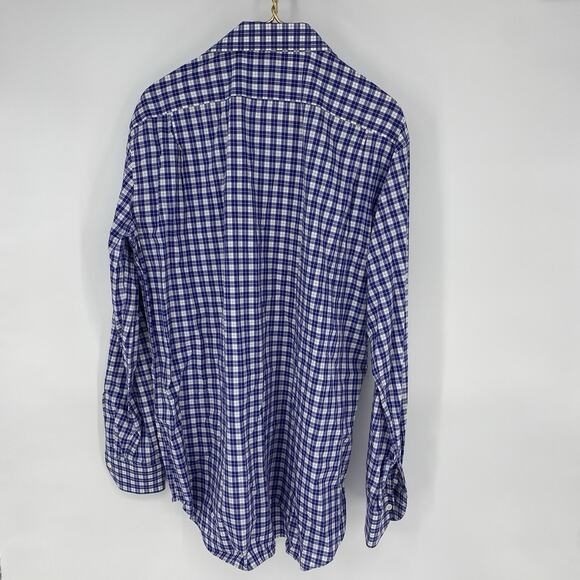 Ledbury Men's Dress Shirt Long Sleeve Piunk and Blue Micro Plaid Size 17.5 - Picture 2 of 4